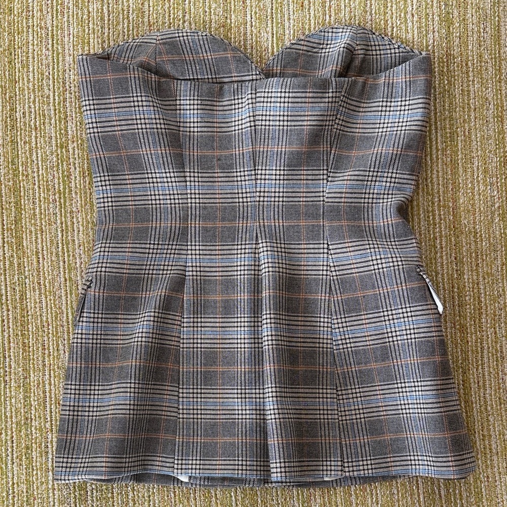 Plaid Strapless Button-Down Shirt - image 3